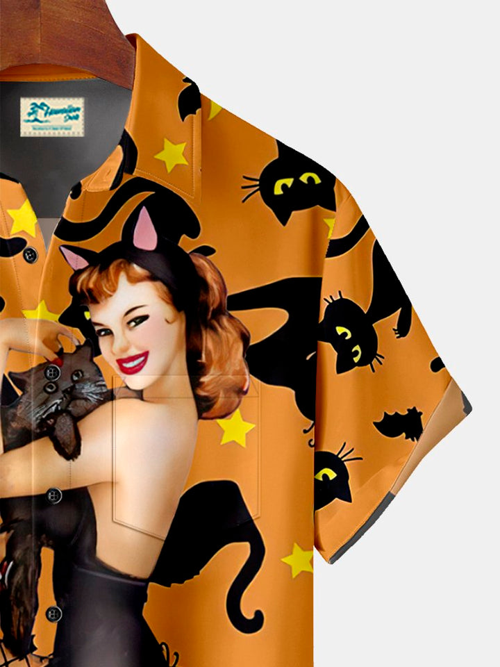 Alohadaddy Halloween Black Cat Print Beach Men&