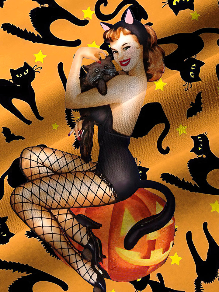 Alohadaddy Halloween Black Cat Print Beach Men&