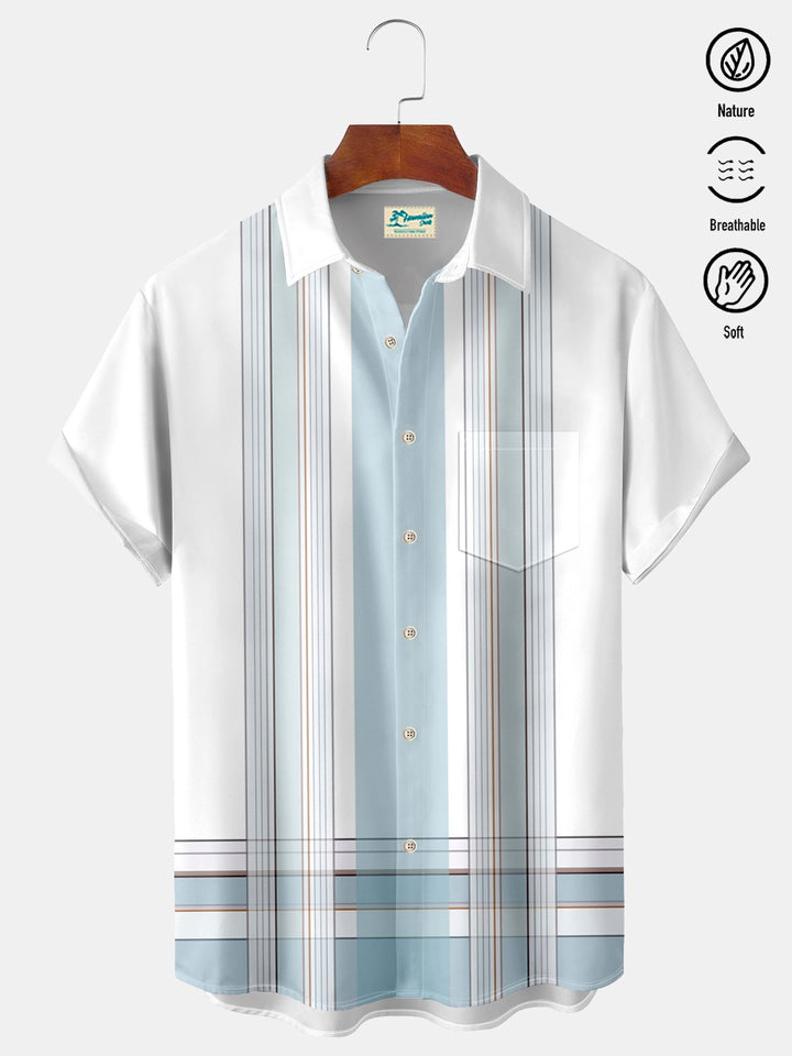 Camisa hawaiana extragrande con bolsillos y estampado de líneas contrastantes para hombre de Alohadaddy