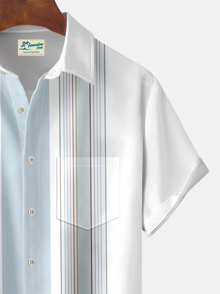 Camisa hawaiana extragrande con bolsillos y estampado de líneas contrastantes para hombre de Alohadaddy
