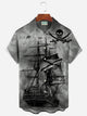 Alohadaddy Vintage Nautical Pirate Print Men's Button Pocket Short Sleeve Shirt