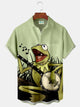 Alohadaddy Fun Frog Playing Music Print Beach Men's Hawaiian Oversized Shirt with Pockets