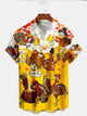 Alohadaddy Thanksgiving Turkey With Beer Print Men's Hawaiian Oversized Shirt with Pockets