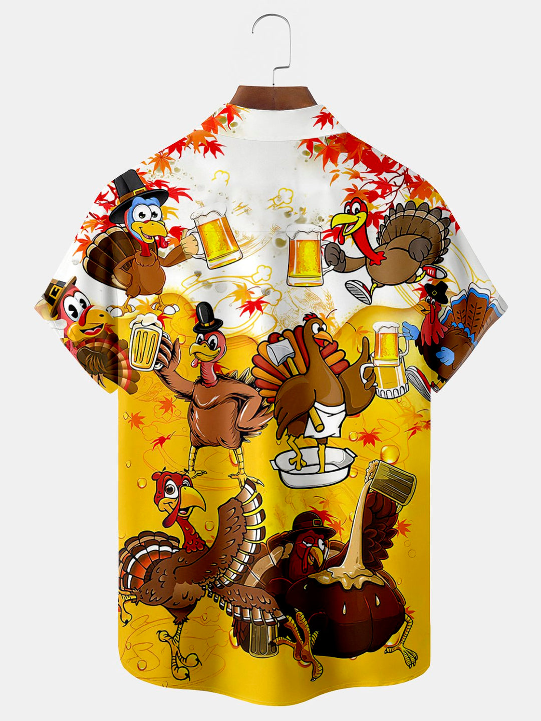 Camisa hawaiana extragrande con bolsillos para hombre con estampado de pavo de Acción de Gracias y cerveza de Alohadaddy