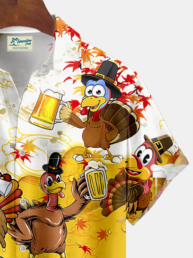 Camisa hawaiana extragrande con bolsillos para hombre con estampado de pavo de Acción de Gracias y cerveza de Alohadaddy