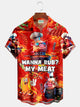 Alohadaddy I Rub My Meat Before I Stick It in BBQ Pig Print Beach Men's Hawaiian Oversized Shirt with Pockets