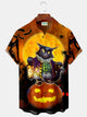 Alohadaddy Halloween Black Cat  Print  Men's Hawaiian Oversized Shirt with Pockets