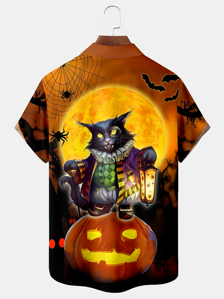 Chemise hawaïenne surdimensionnée pour homme avec poches et imprimé chat noir d&