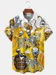 Alohadaddy Halloween Skull Beer Party Print  Men's Hawaiian Oversized Shirt with Pockets