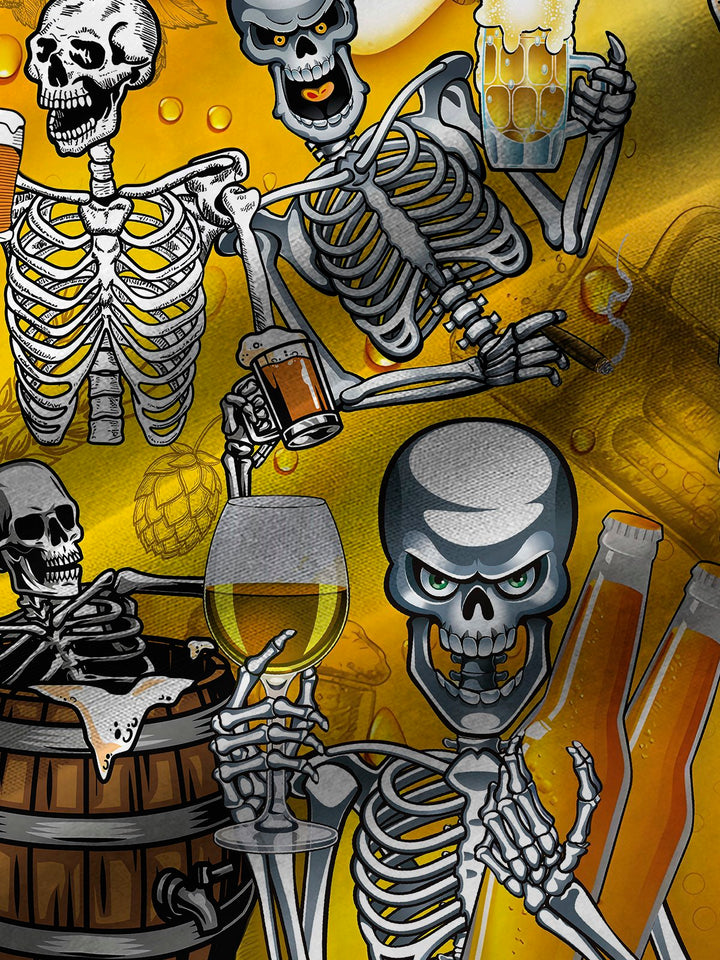 Camisa hawaiana extragrande con bolsillos para hombre con estampado de fiesta de cerveza y calavera de Halloween de Alohadaddy