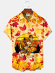 Alohadaddy Thanksgiving Maple Leaf Bigfoot Print Men's Hawaiian Oversized Shirt with Pockets