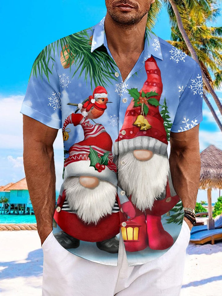 Camisa hawaiana extragrande con bolsillos y estampado de gnomos navideños para hombre de Alohadaddy