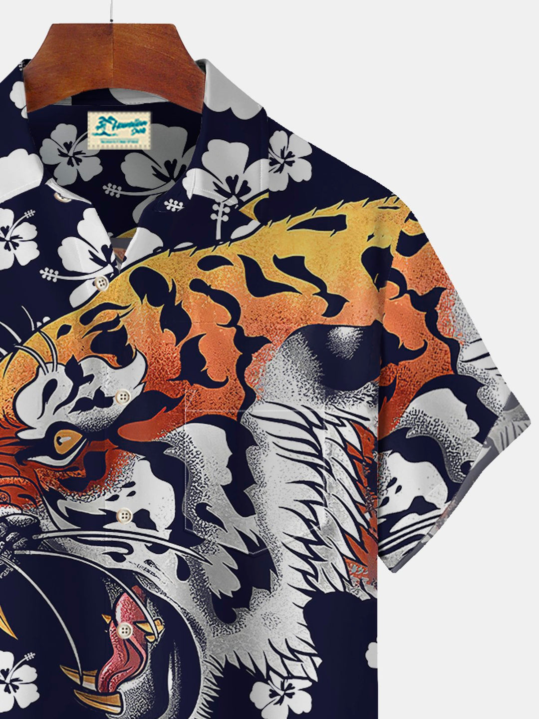 Camisa hawaiana de manga corta extragrande con bolsillos y estampado botánico de tigre para hombre de Alohadaddy