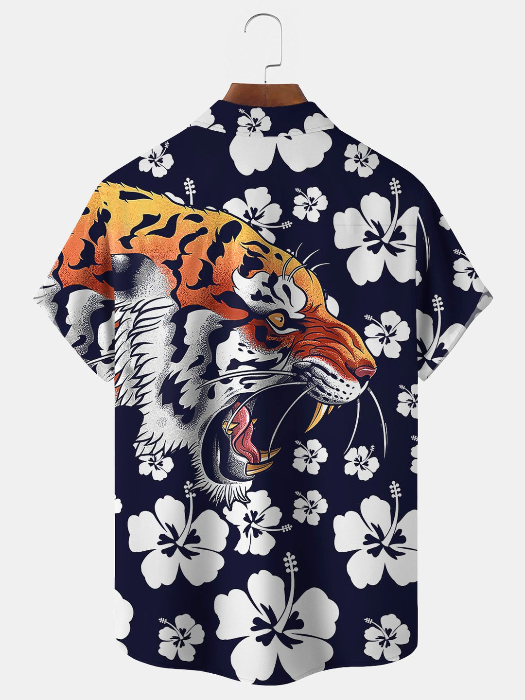 Camisa hawaiana de manga corta extragrande con bolsillos y estampado botánico de tigre para hombre de Alohadaddy