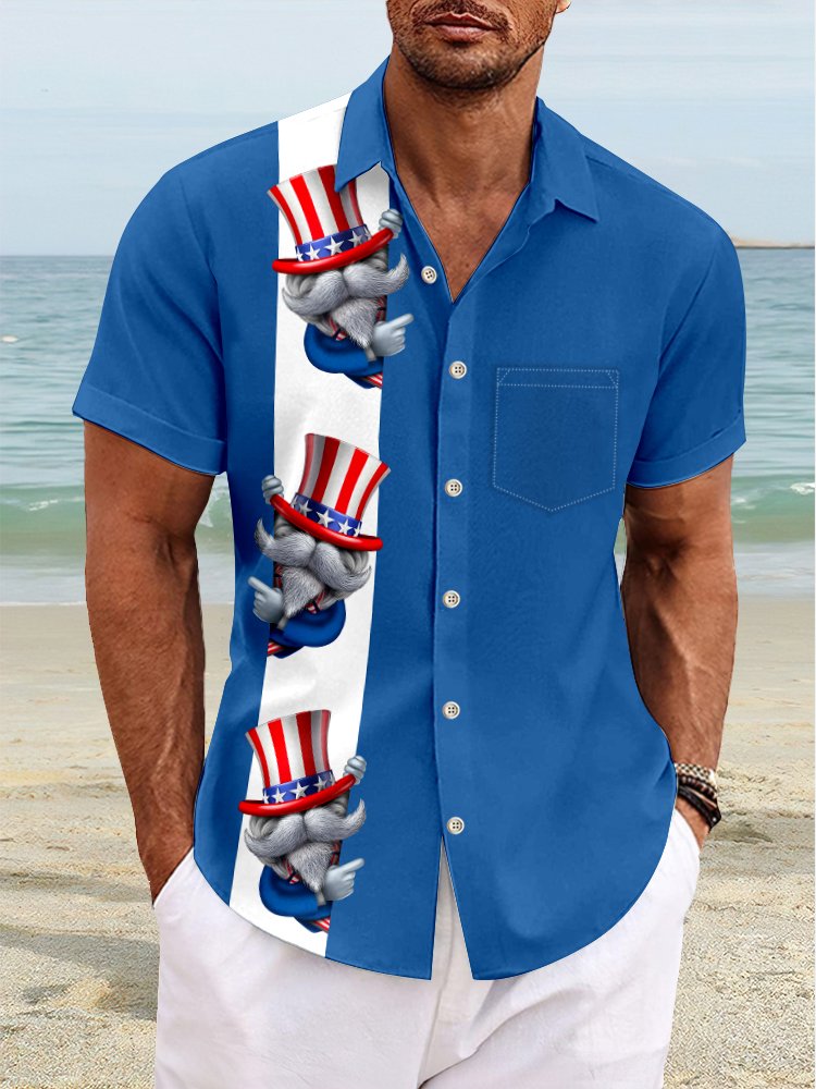 Camisa hawaiana extragrande con bolsillos y estampado de gnomos y bandera de Alohadaddy para hombre