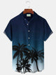 Alohadaddy Ombre Coconut Tree Print Beach Men's Hawaiian Oversized Short Sleeve Shirt with Pockets