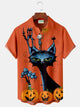Alohadaddy Halloween Black Cat Print  Men's Hawaiian Oversized Shirt with Pockets