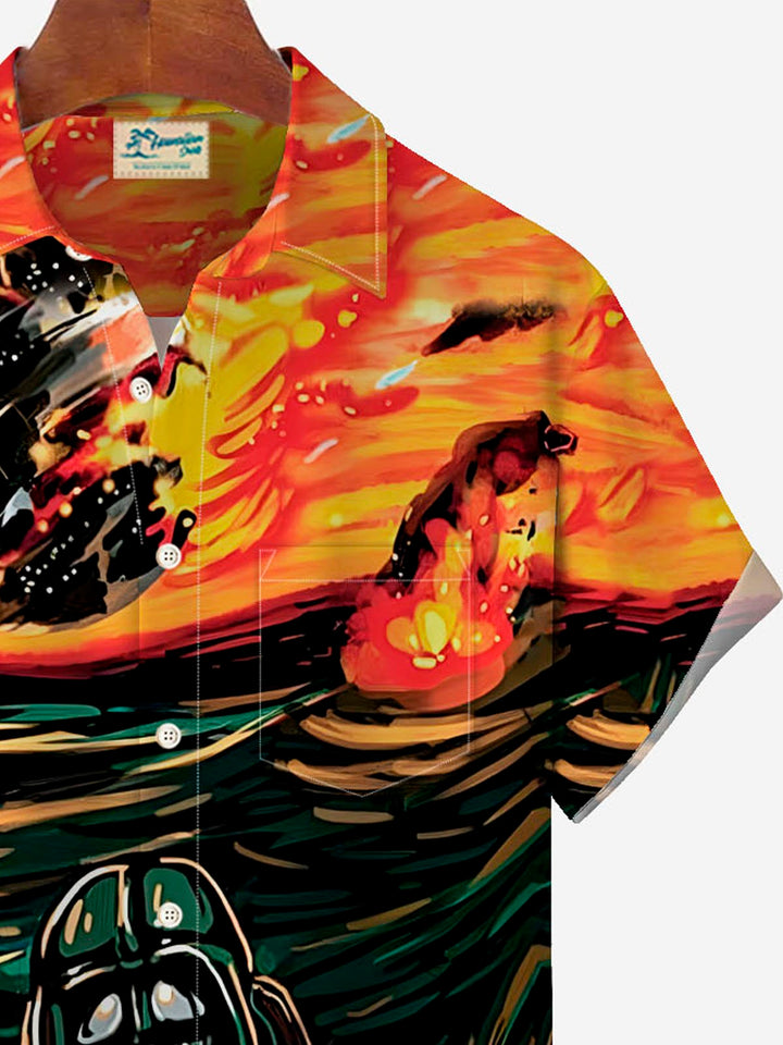 Camisa de manga corta con bolsillo abotonado para hombre con estampado de arte de pintura al óleo divertido de Alohadaddy