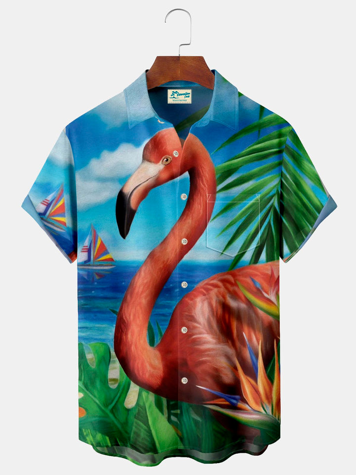 Alohadaddy Flamingo Coconut Tree Print Beach Men&