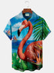 Alohadaddy Flamingo Coconut Tree Print Beach Men's Hawaiian Oversized Shirt with Pockets