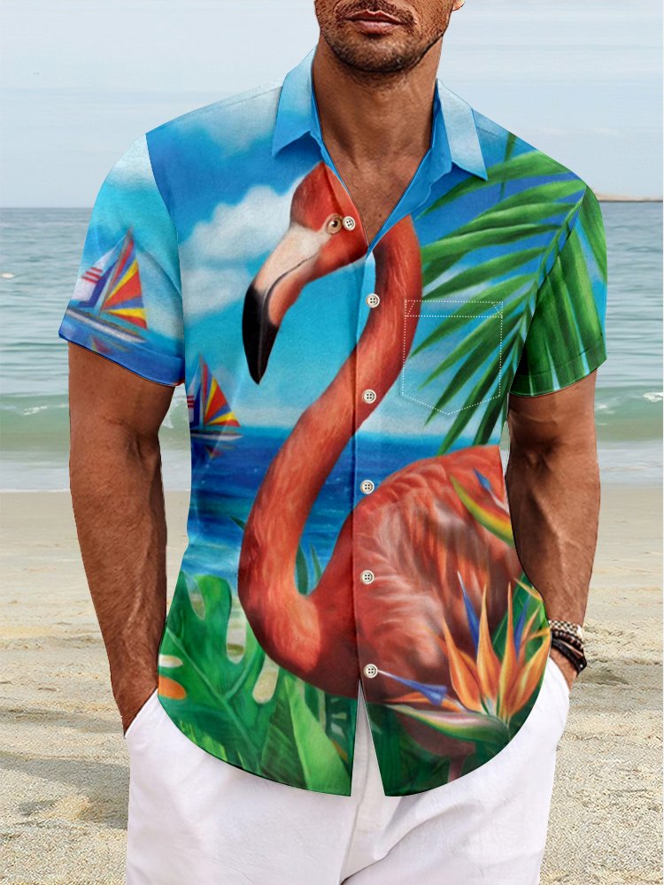 Alohadaddy Flamingo Coconut Tree Print Beach Men&