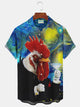 Alohadaddy Art Abstract Rooster Print Beach Men's Hawaiian Oversized Short Sleeve Shirt with Pockets