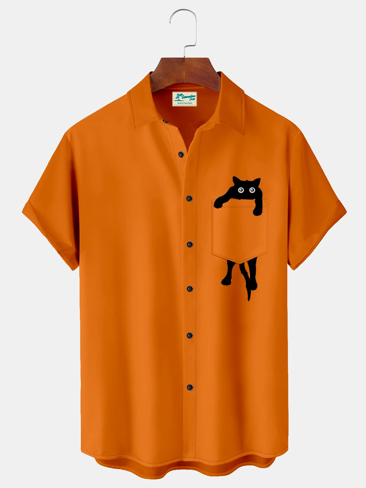 Camisa hawaiana extragrande con bolsillos y estampado de gato de Halloween para hombre de Alohadaddy
