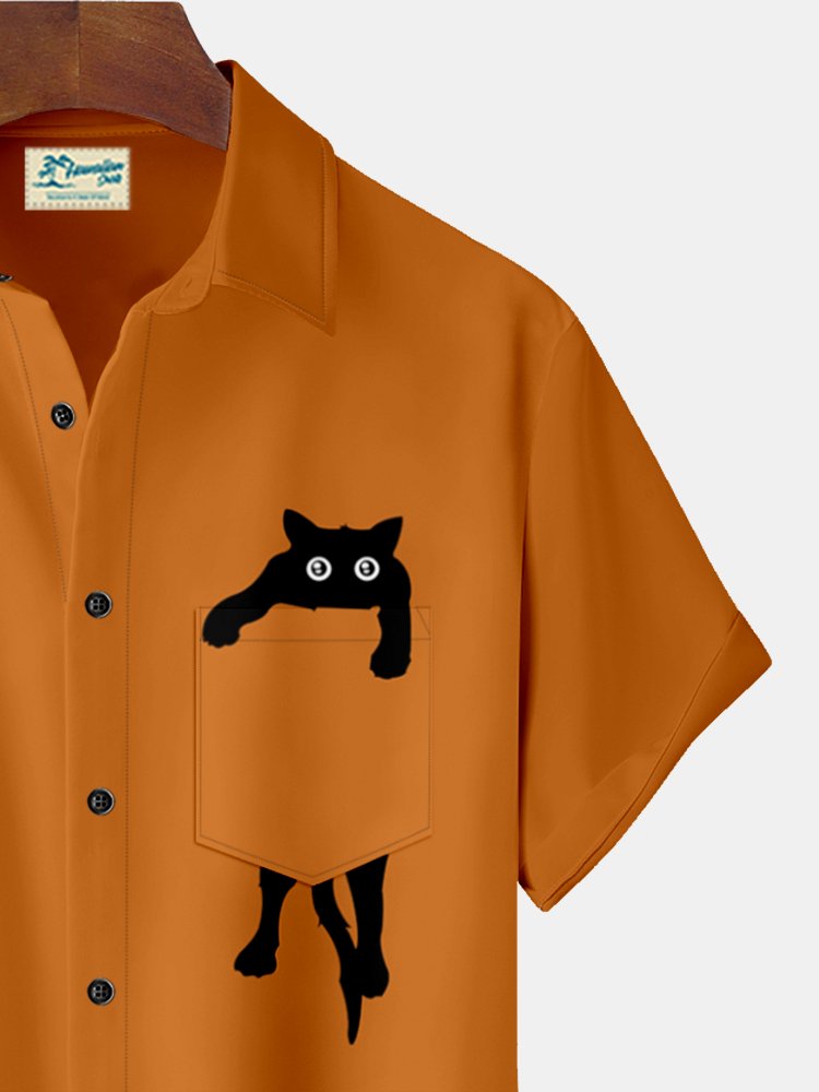 Camisa hawaiana extragrande con bolsillos y estampado de gato de Halloween para hombre de Alohadaddy