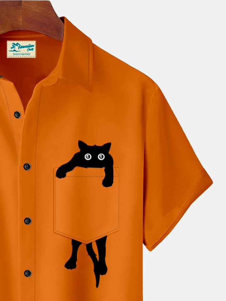 Camisa hawaiana extragrande con bolsillos y estampado de gato de Halloween para hombre de Alohadaddy