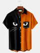 Alohadaddy Halloween Cat Color Print Beach Men's Hawaiian Oversized Shirt with Pockets