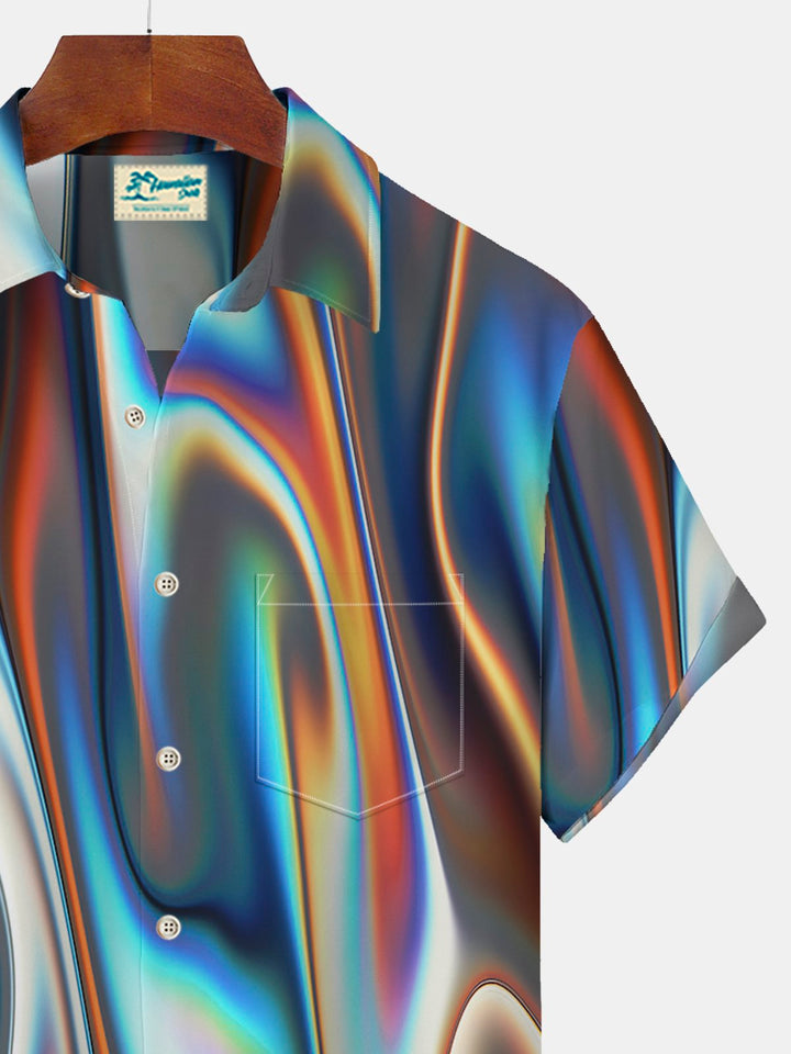 Chemise hawaïenne surdimensionnée à manches courtes avec poches pour homme Alohadaddy Art Ombre Aurora Print Beach