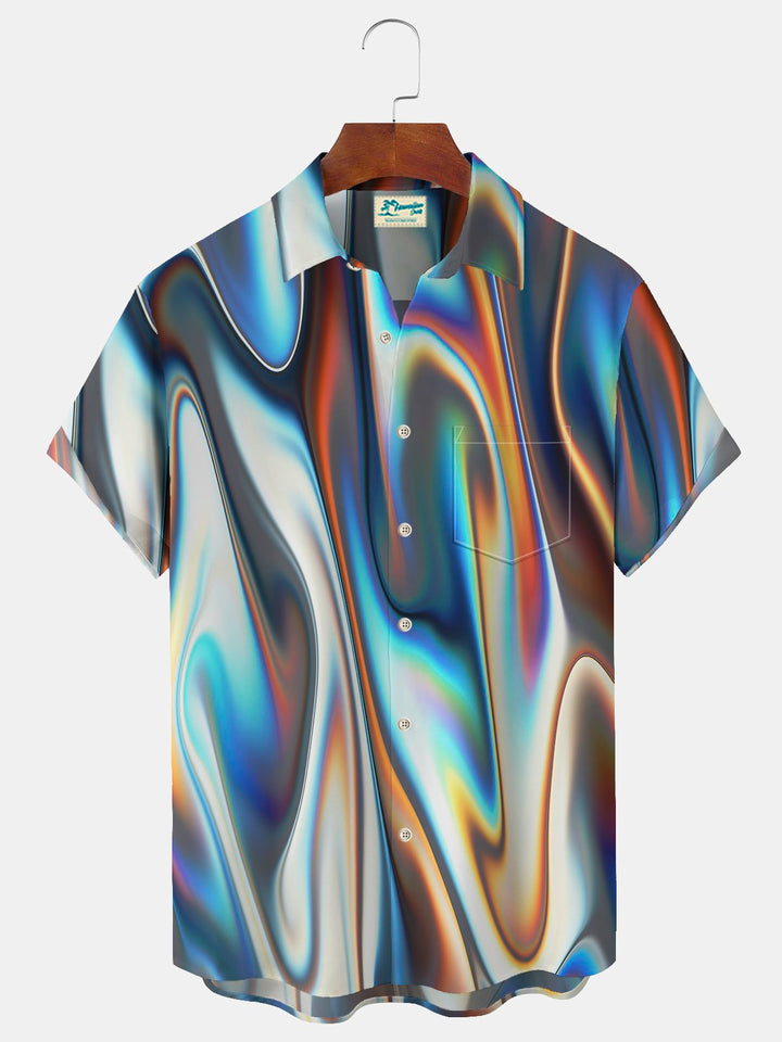 Chemise hawaïenne surdimensionnée à manches courtes avec poches pour homme Alohadaddy Art Ombre Aurora Print Beach