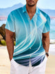 Alohadaddy Art Aurora Ombre Print Beach Men's Hawaiian Oversized Short Sleeve Shirt with Pockets