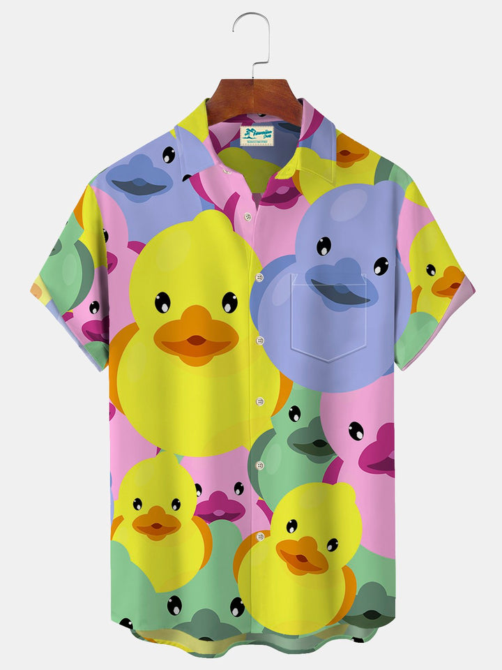 Camisa hawaiana de manga corta extragrande con bolsillos y estampado divertido de patos para hombre de Alohadaddy