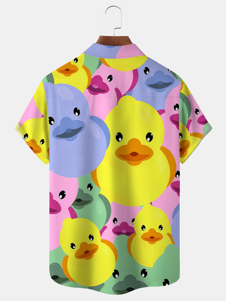 Camisa hawaiana de manga corta extragrande con bolsillos y estampado divertido de patos para hombre de Alohadaddy