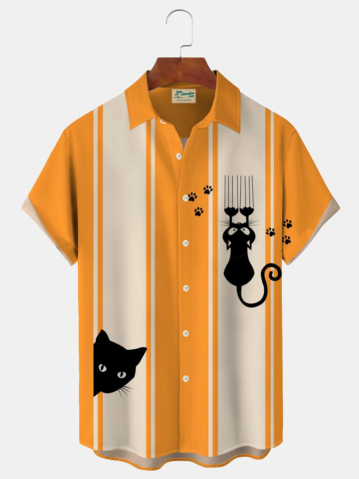 Alohadaddy Cat Halloween Vintage Bowling Print Men&