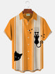 Alohadaddy Cat Halloween Vintage Bowling Print Men's Button Pocket Short Sleeve Shirt