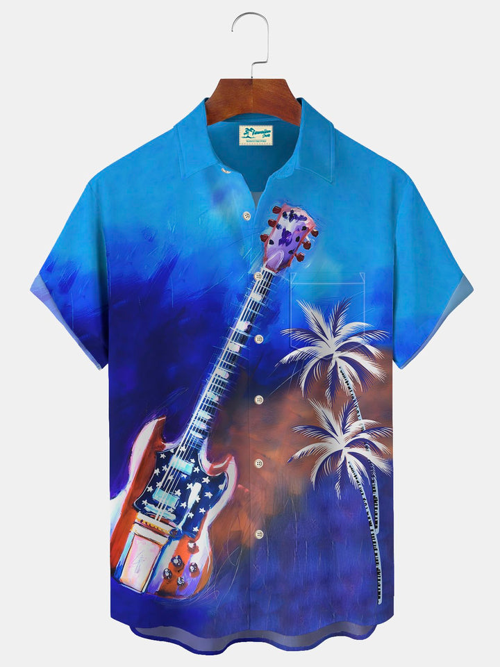 Alohadaddy Coconut Tree Flag Guitar Print Beach Men&