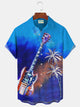 Alohadaddy Coconut Tree Flag Guitar Print Beach Men's Hawaiian Oversized Long Sleeve Shirt with Pockets