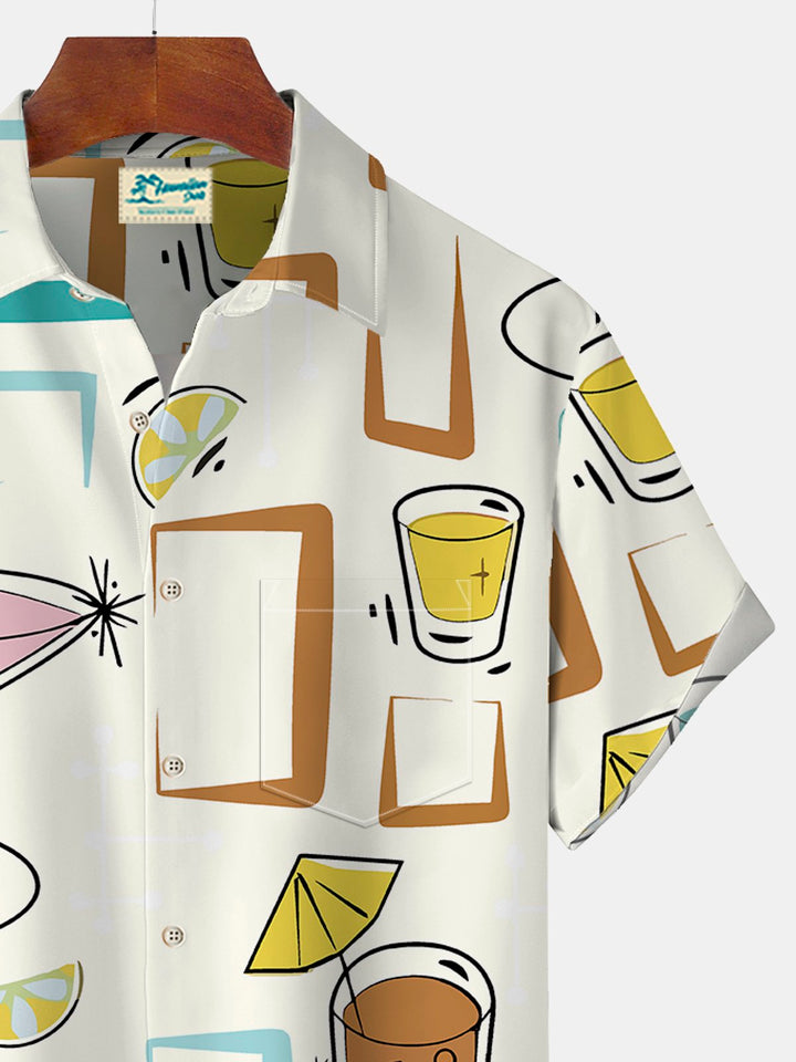 Camisa hawaiana de manga corta extragrande con bolsillos y estampado geométrico de cóctel para hombre de Alohadaddy
