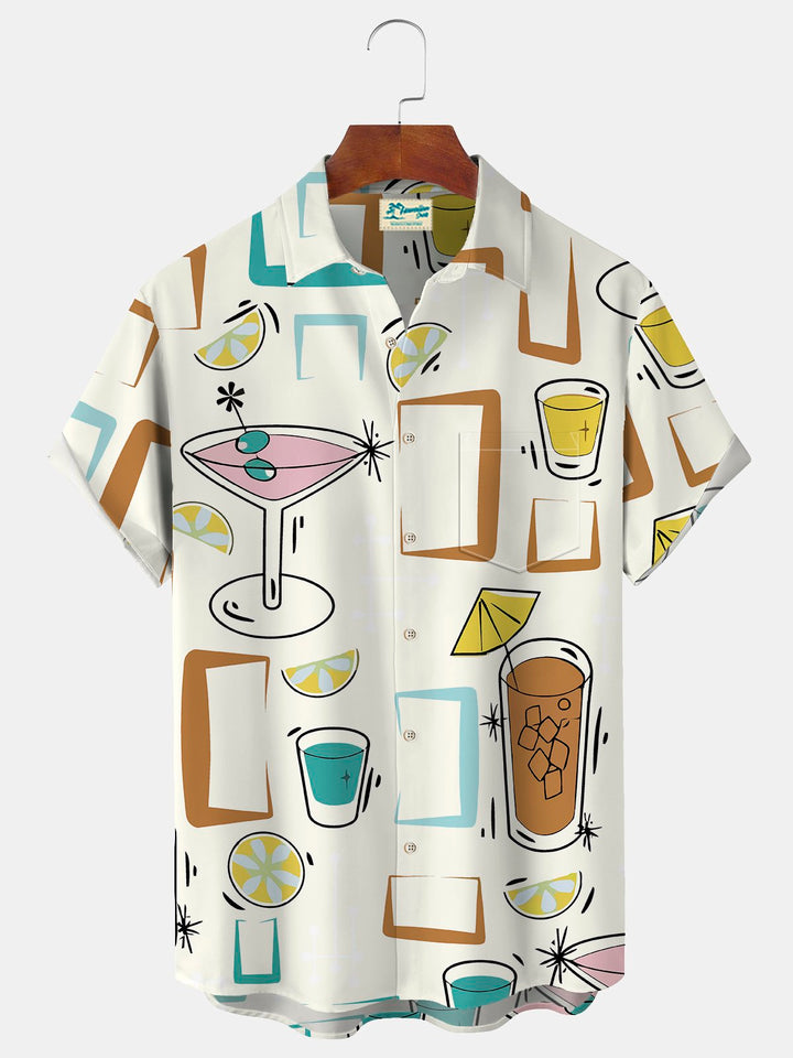 Camisa hawaiana de manga corta extragrande con bolsillos y estampado geométrico de cóctel para hombre de Alohadaddy