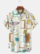 Alohadaddy Geometric Cocktail Print Beach Men's Hawaiian Oversized Short Sleeve Shirt with Pockets
