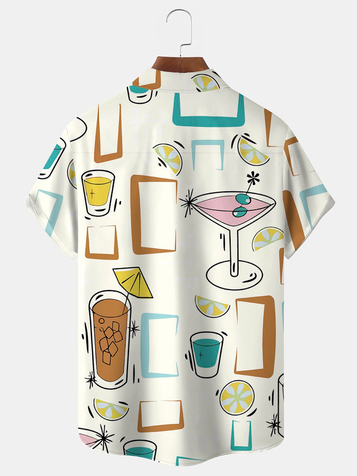 Camisa hawaiana de manga corta extragrande con bolsillos y estampado geométrico de cóctel para hombre de Alohadaddy