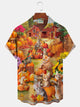 Alohadaddy Halloween Cat Pumpkin Print Men's Button Down Pocket Shirt