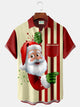 Alohadaddy Santa Geometric Striped Print Beach Men's Oversized Bowling Shirt with Pockets