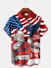 Alohadaddy Flag Eagle Santa Claus Print Men's Hawaiian Oversized Shirt with Pockets