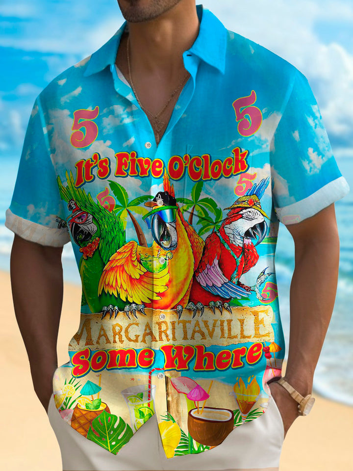 Camisa con bolsillo abotonado para hombre con estampado de loro hawaiano de las cinco en punto de Alohadaddy