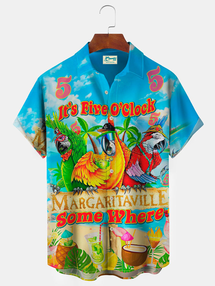 Camisa con bolsillo abotonado para hombre con estampado de loro hawaiano de las cinco en punto de Alohadaddy