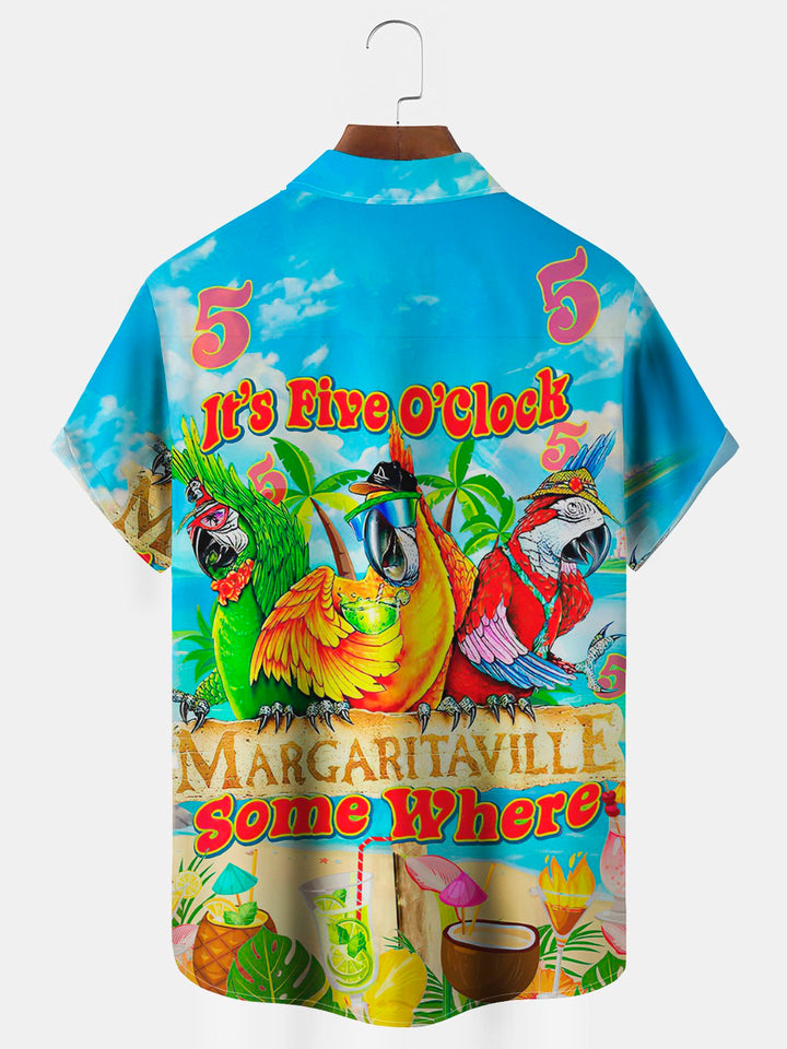 Camisa con bolsillo abotonado para hombre con estampado de loro hawaiano de las cinco en punto de Alohadaddy