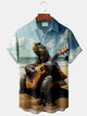 Alohadaddy Music Playing Guitar Turtle Print Beach Men's Hawaiian Oversized Shirt with Pockets